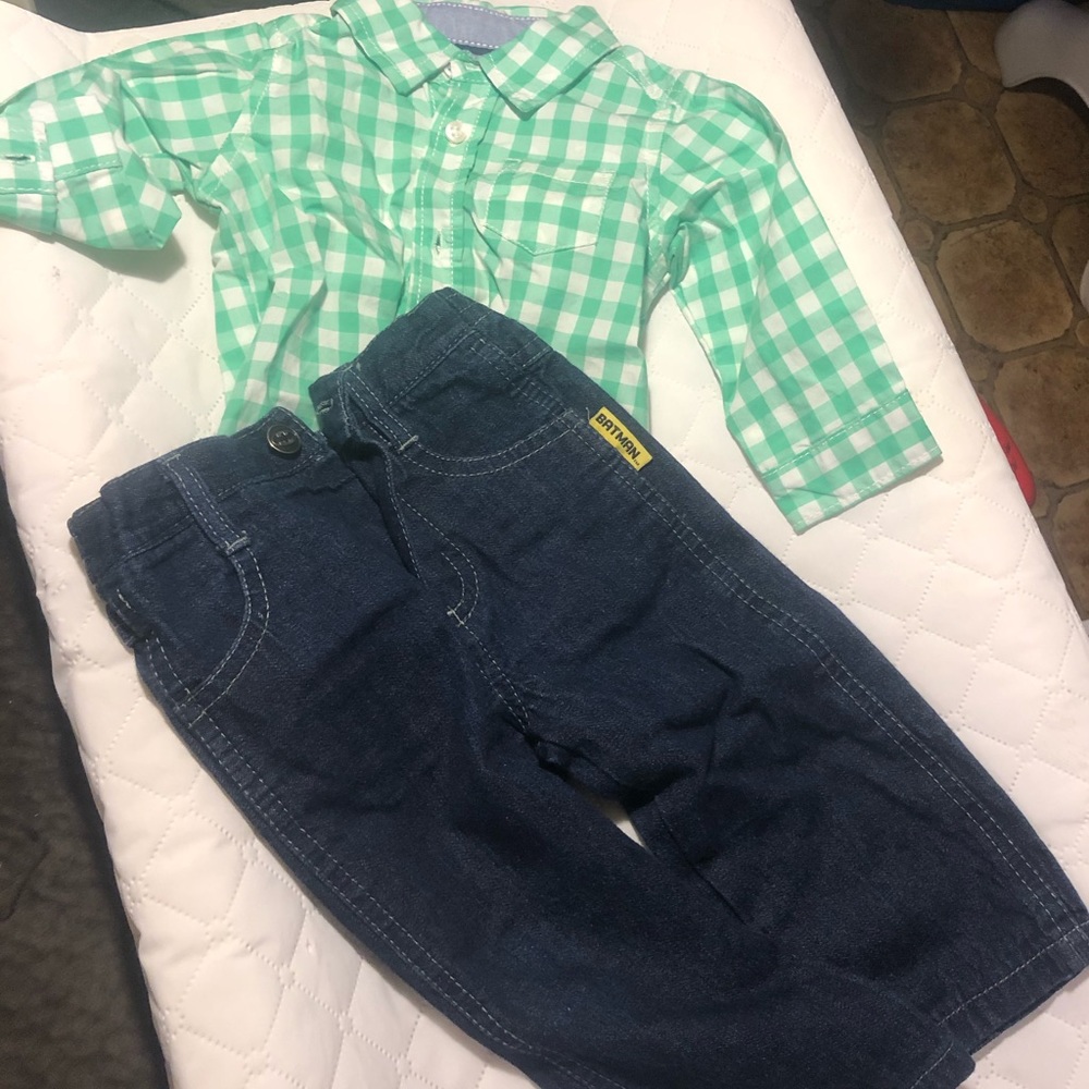 EUC Carter’s 9mo button down and Batman Jeans 12mo